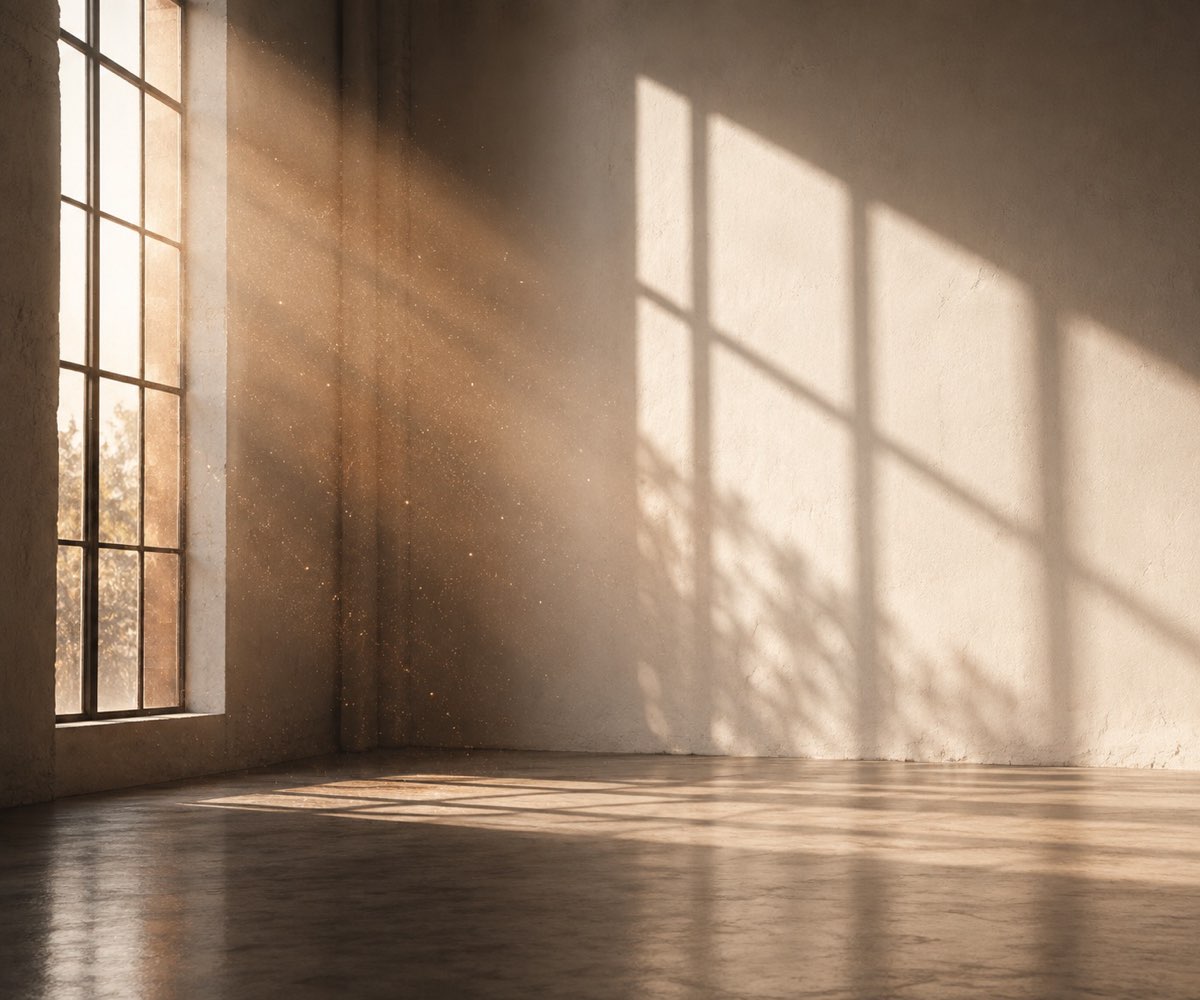 Window light falling across a cream studio wall